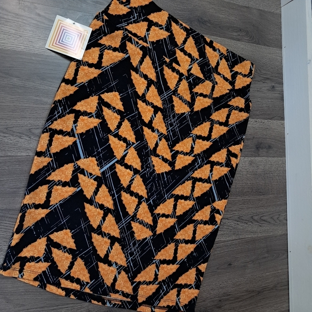 LuLaRoe Pencil Skirt Womens Size Large Yellow Geometric Floral Print